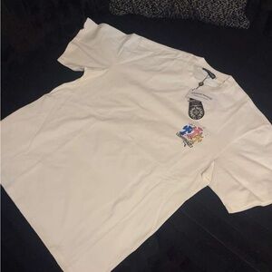 Chrome Hearts White Tee with Blue, Pink, and Yellow Crosses